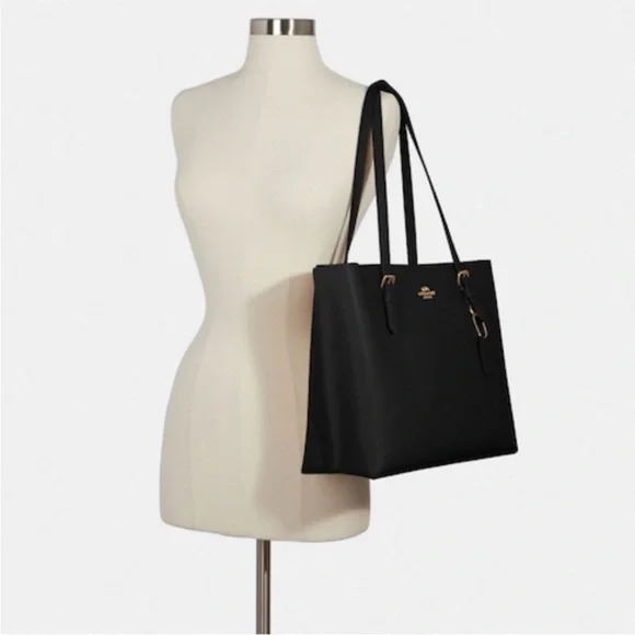 Coach Mollie Black and Red Leather Tote with Gold Accents & Key Chain - Picture 12 of 14